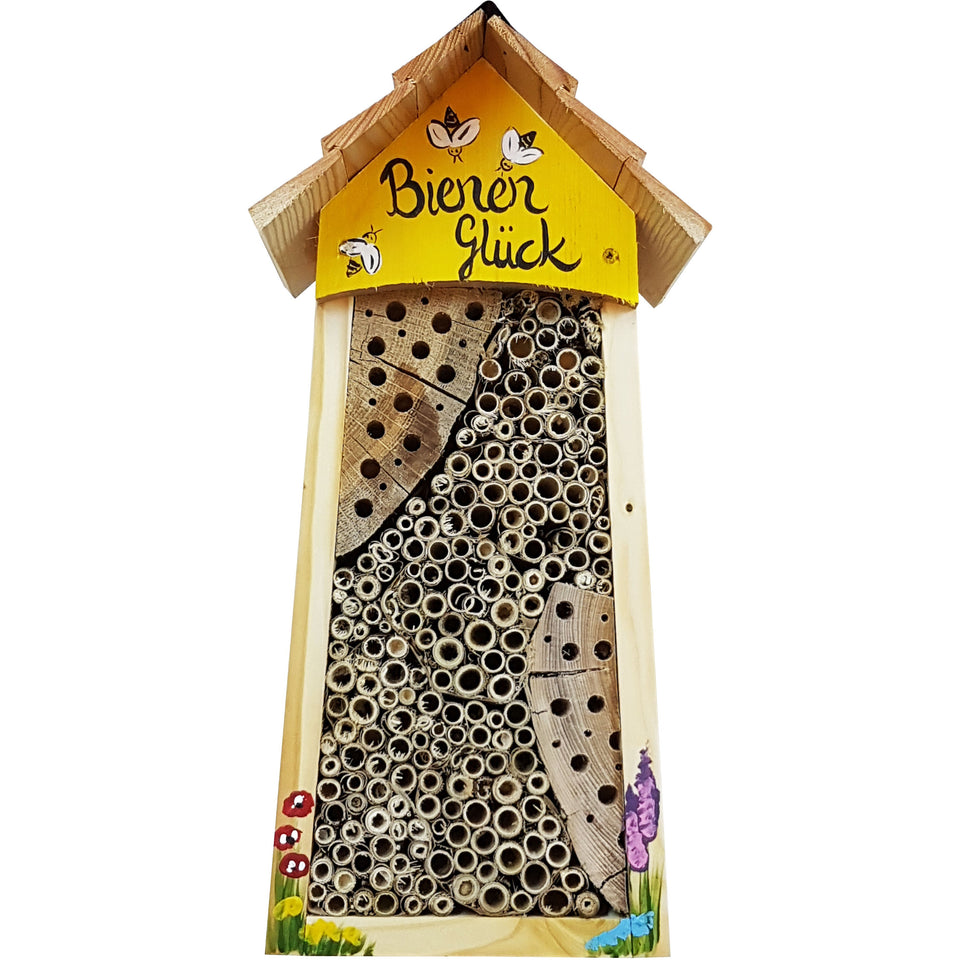 Bienenhotel groß "Bienen Glück" mit Lamellendach gelb - Glück schenken...