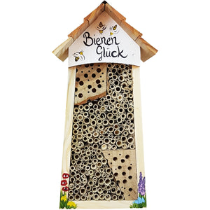 Bienenhotel groß "Bienen Glück" mit Lamellendach weiß - Glück schenken...