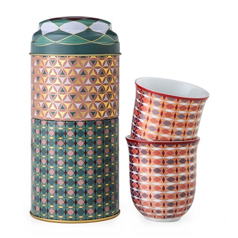 Tin Box With 2 Coffee Cups Porcelain OPERA - 90ml