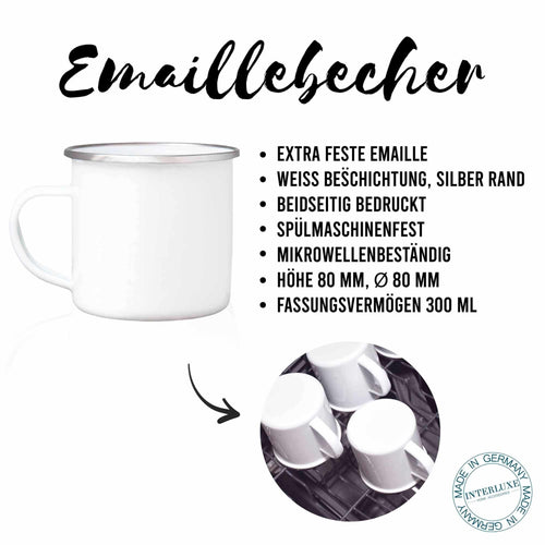 EMAILLE BECHER Retro Tasse AB JETZT BITTE LÄCHELN